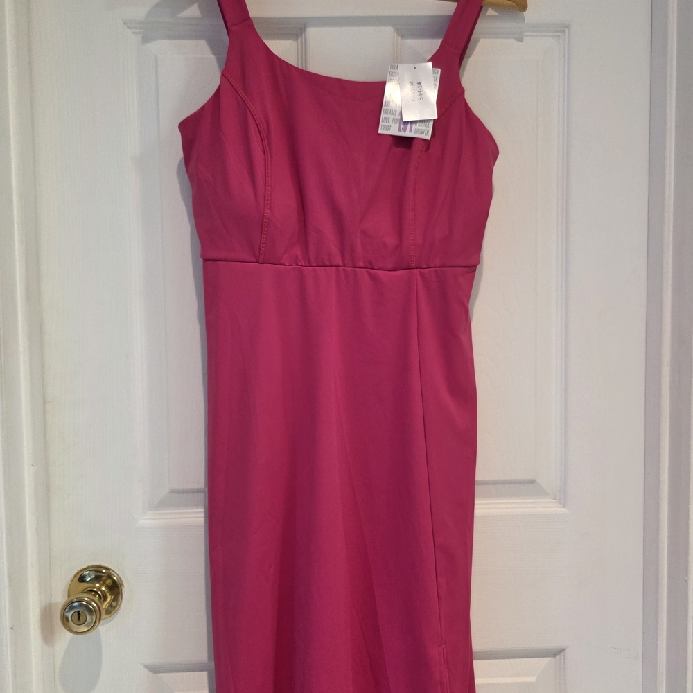 LuLaRoe Navy Size M Vibrant Pink Midi Dress Cross Back New